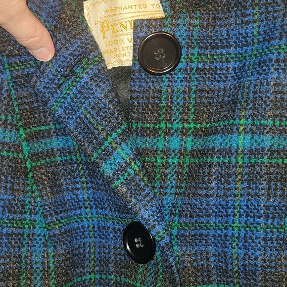 Pendleton 100% Virgin Wool, Satin,Plaid Jacket, sz Lg. Green, blue,black, gold. - Picture 11 of 14
